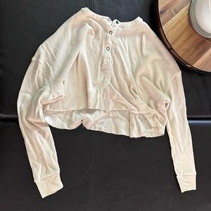 cream crop top long sleeve button up